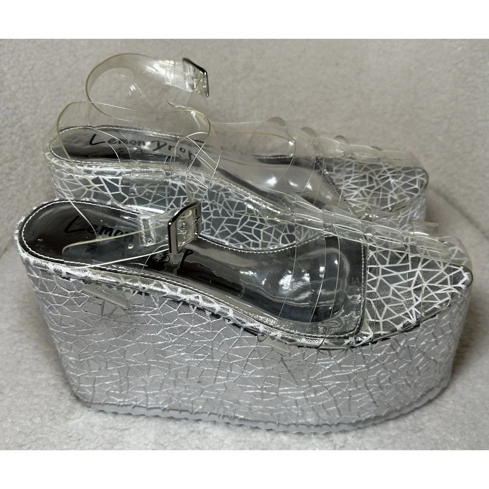 Dolls Kill  Platform Shoes 7.5 8 Silver Sandals Club Rave Party Goth Punk Chunky